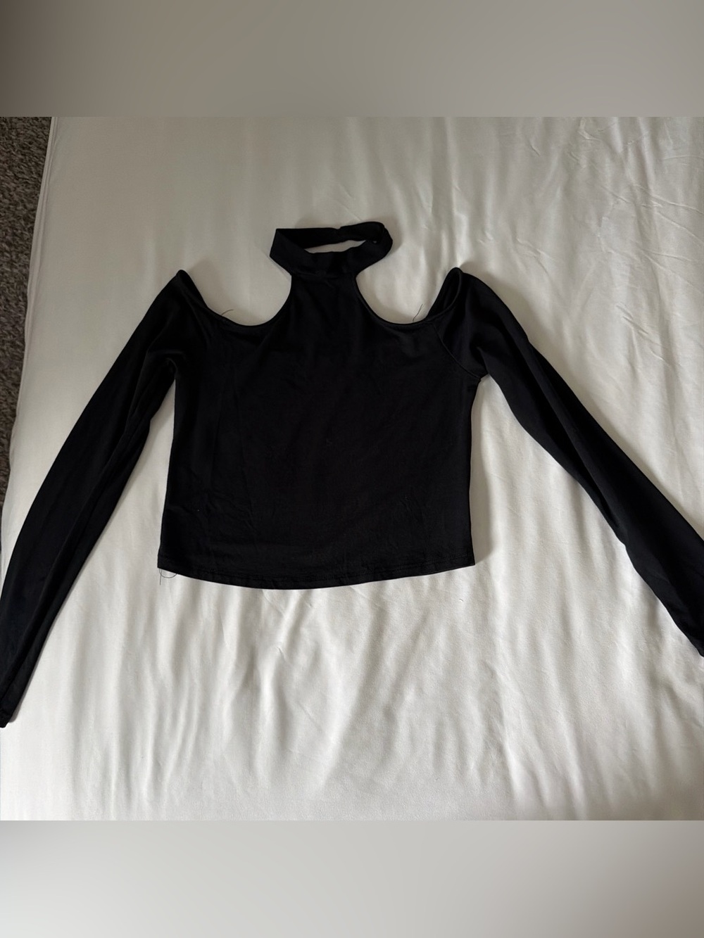 Black Cold-Shoulder Mock Neck Women's Top
